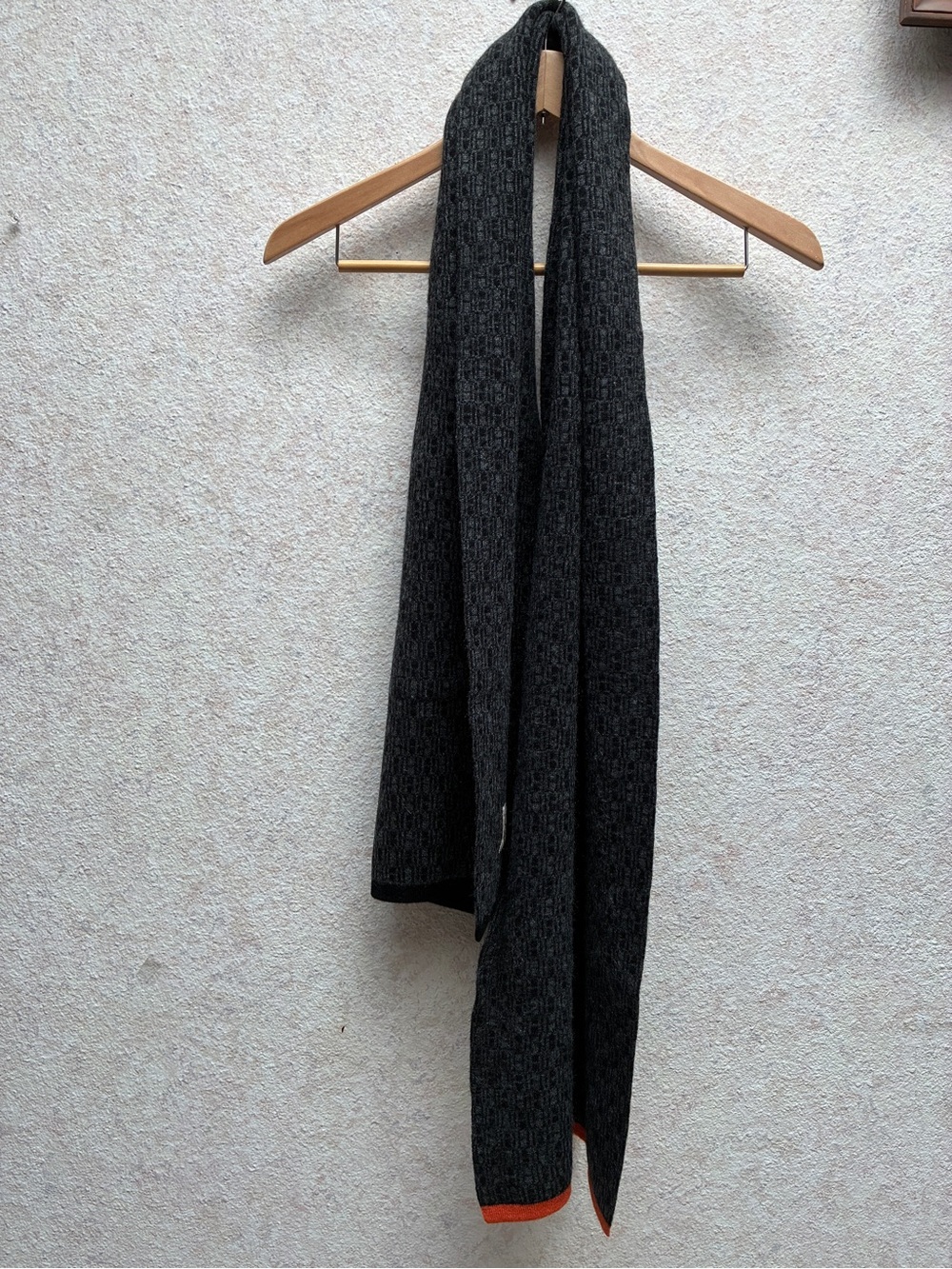 Hermes Y2K Dark Gray Knit Scarf with Orange Tip